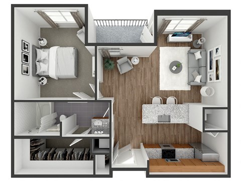 Floor plan for 1 bed, 1 bath, 751 sqft